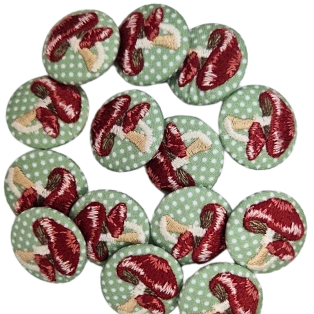 Woodland Toadstool Green Spot Fabric Covered Shank Button - 30mm [LC11.7]